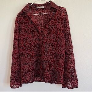 NARACAMICIE SHEER ROSE PATTERN BUTTON DOWN SHIRT